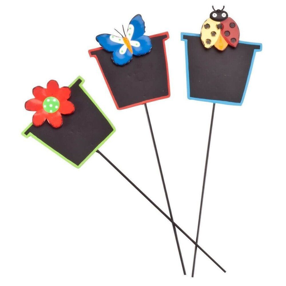 Chalkboard and Metal 3 Garden Stakes Flower Butterfly Ladybug Weather Resistant